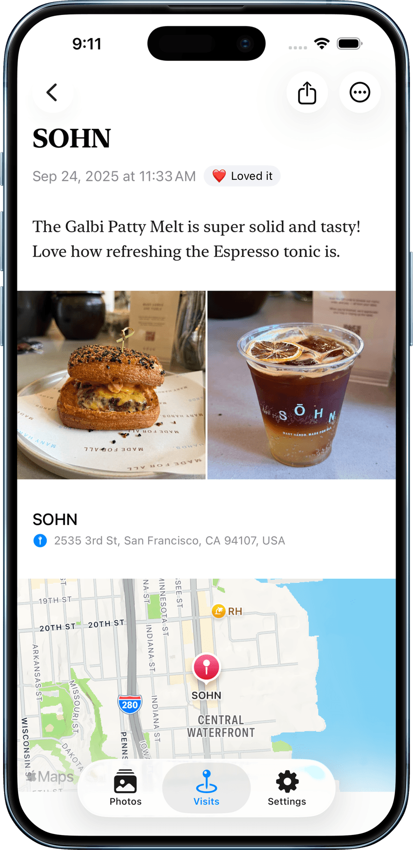 Refeed app showing a visit to SOHN restaurant