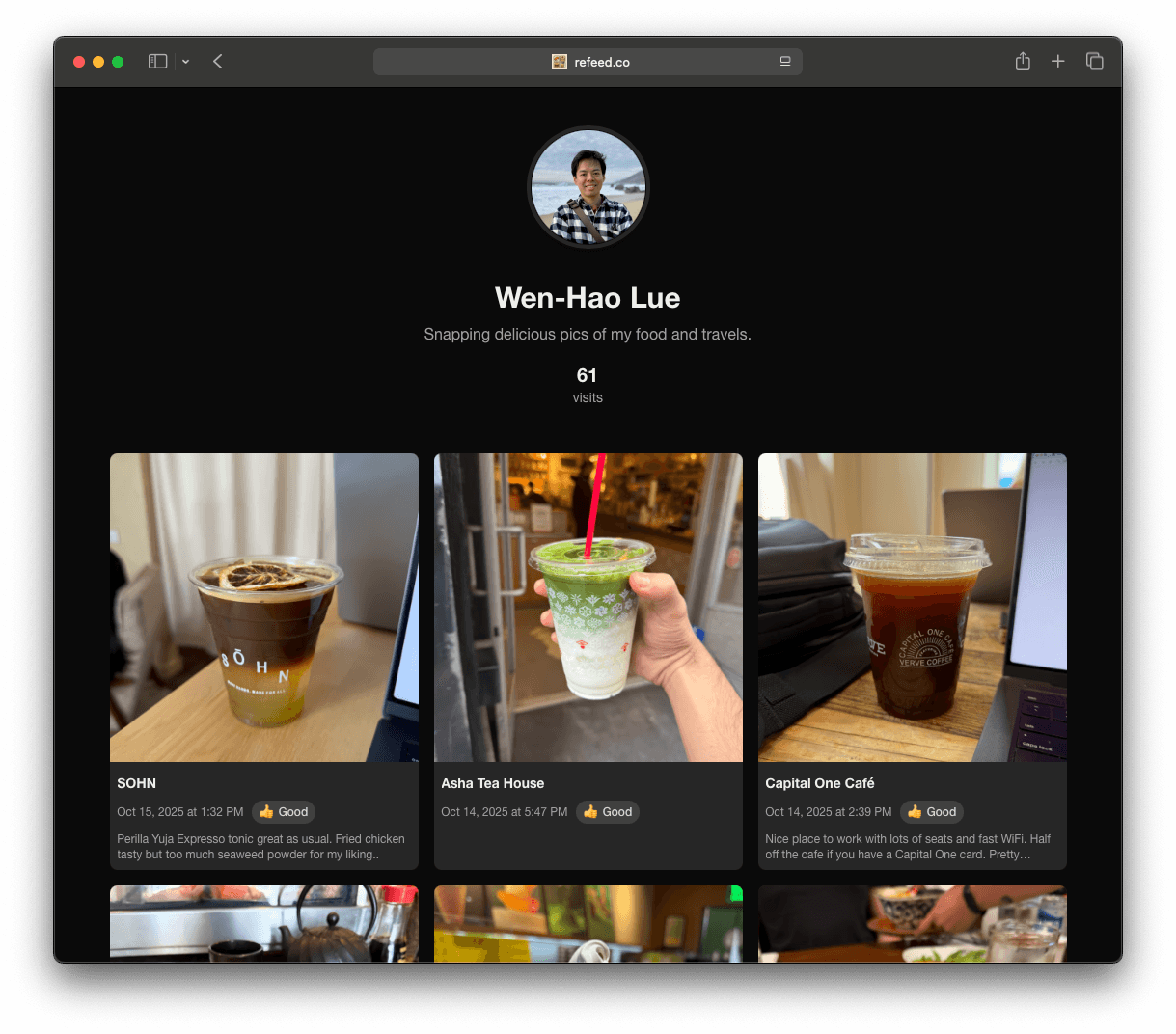 Refeed profile page on web